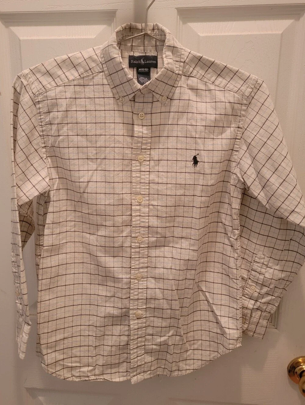 Ralph Lauren Boys Light Blue/Navy Plaid Button Up Long Sleeve Shirt - M (10-12)